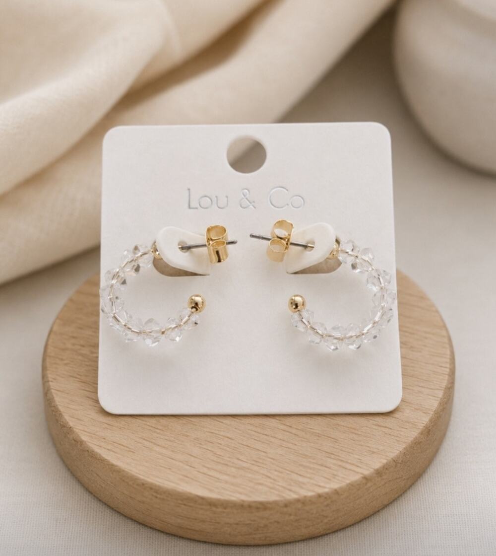 Lou & Co Clear Crystal Small Hoop Earrings New